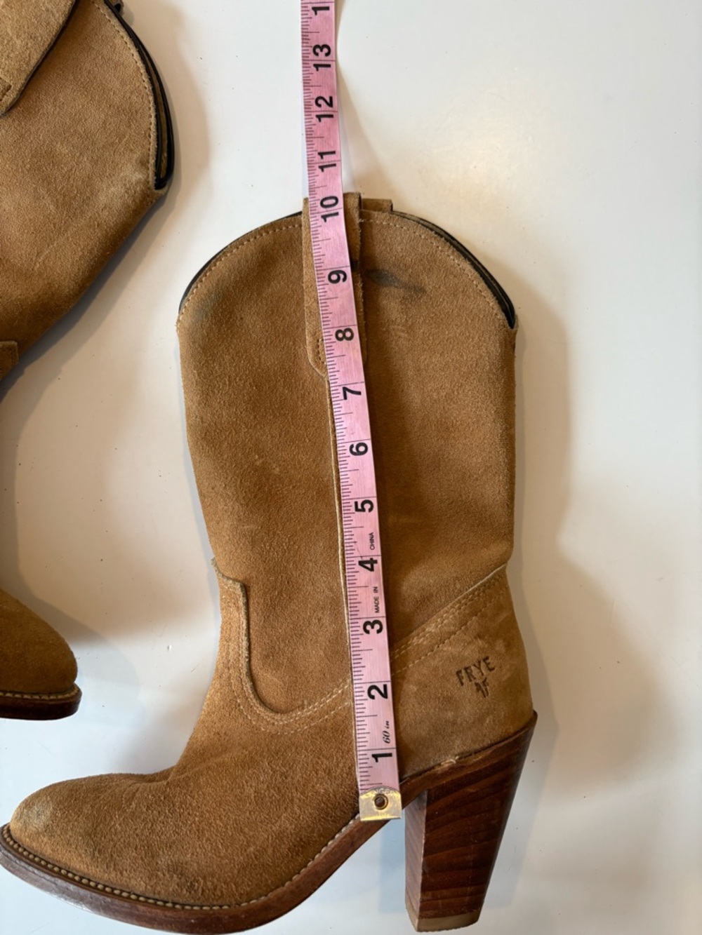 FRYE || 1980s Vintage Western Boots Heeled Suede‎ Tan 5.5 - Picture 5 of 10